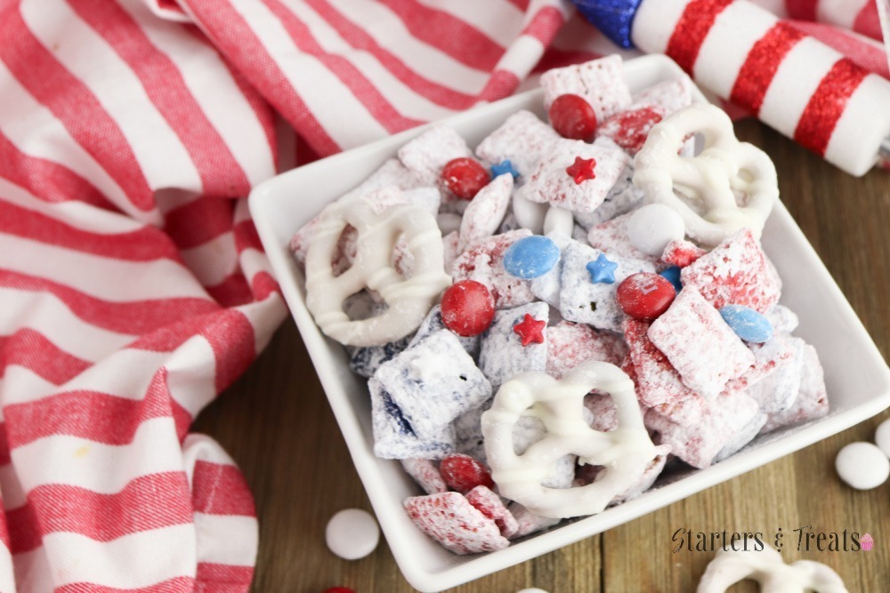 red white and blue puppy chow